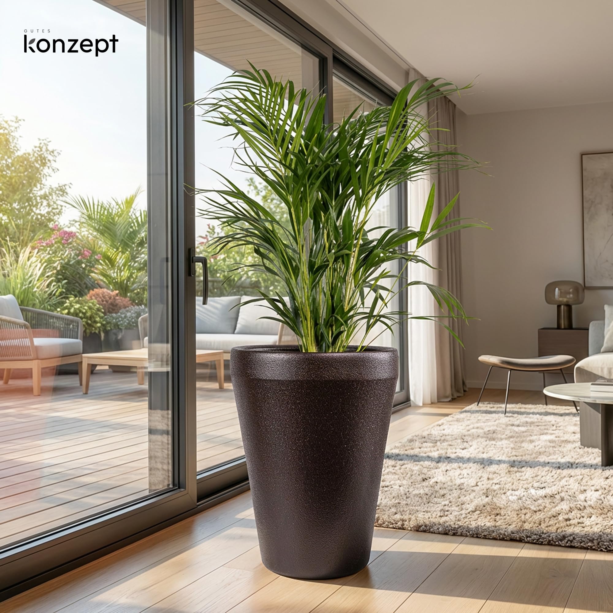 Maceta KONZEPT de 40 cm de diámetro en plástico, alta y grande, 40 L – Maceta con aspecto de arcilla, moderna, resistente a los rayos UV y a las heladas, ligera y de fácil cuidado, para interior y