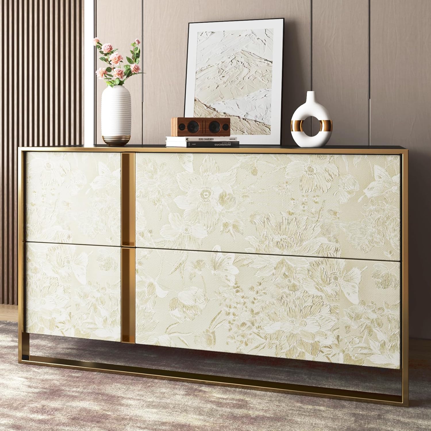 30"×118" Silk Embossed Wallpaper Peel and Stick Floral Wall Paper Stick and Peel for Bedroom Waterproof Embossed Wallpaper for Bathroom Beige Flower Textured Contact Paper for Cabinet Drawer