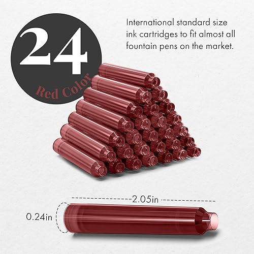 Miniatura 5 de Wordsworth & Black Paquete de 24 repuestos de tinta para pluma estilográfica, juego de 24 cartuchos de tinta roja, tamaño estándar internacional,