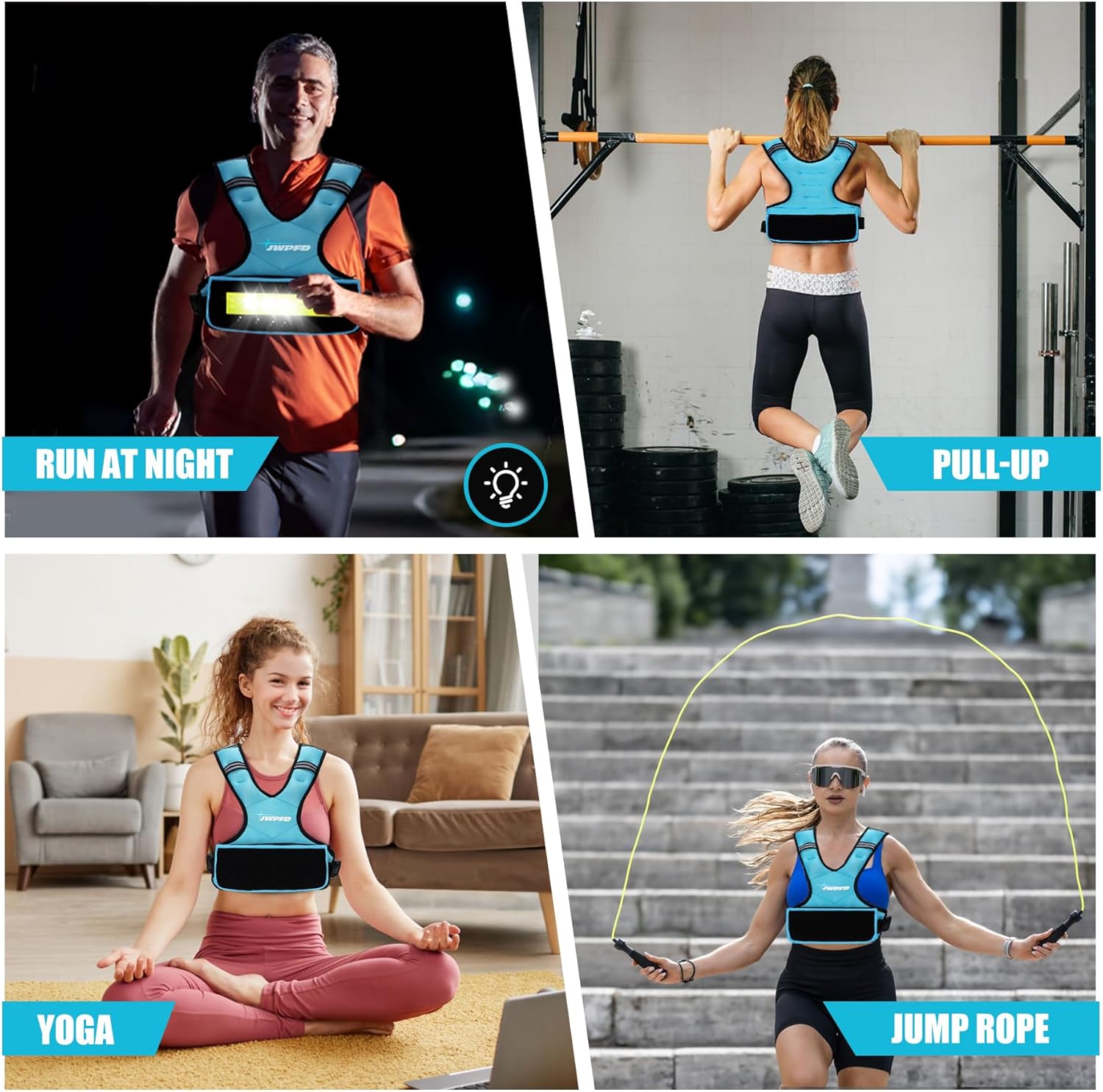 Adjustable Weighted Vest for Women Men, 6-15 Lbs/12-18 Lbs Rucking Vest with LED Light Strips, Weight Vest with 6 Ironsand Weights, and Zipper Pocket for Strength Training, Walking, Running