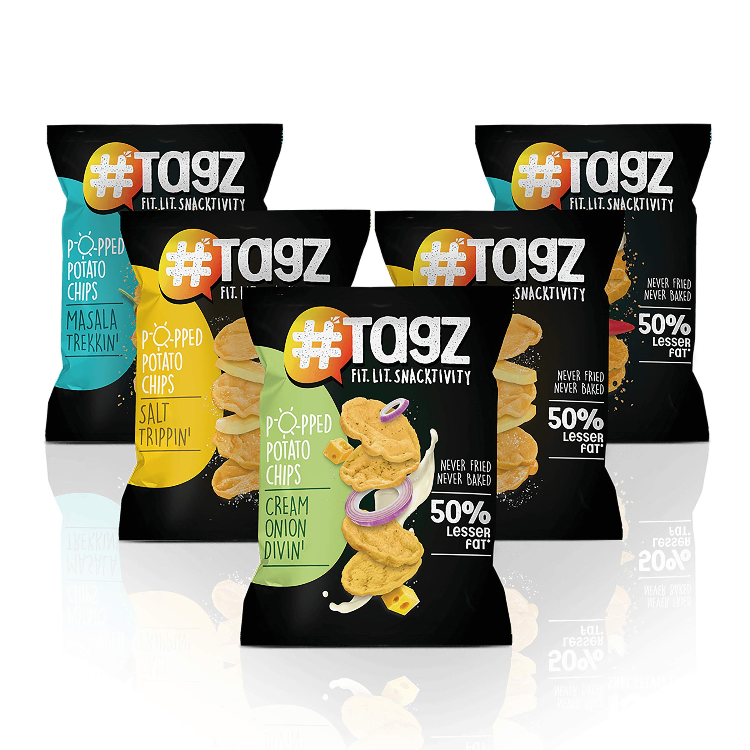 TagZ Popped Potato Chips I Low Fat Chips I Healthy Snacks I No Trans Fat I No Artificial Additives (2 Salt+2 Masala+1 Cream - Pack Of 5)
