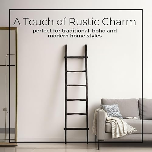 Miniatura 4 de Escalera de madera rústica para decoración del hogar, estante de almacenamiento estilo granja para mantas, toallas y accesorios, escalera decorativa