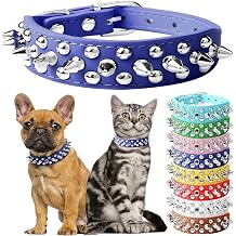 Spiked Small Dog Collars, Spiky Puppy Collar Durable PU Leather Girl Female Male Rivet Studded Spike Pet Collars for XXS XS Small Medium Large Dogs Blue XS