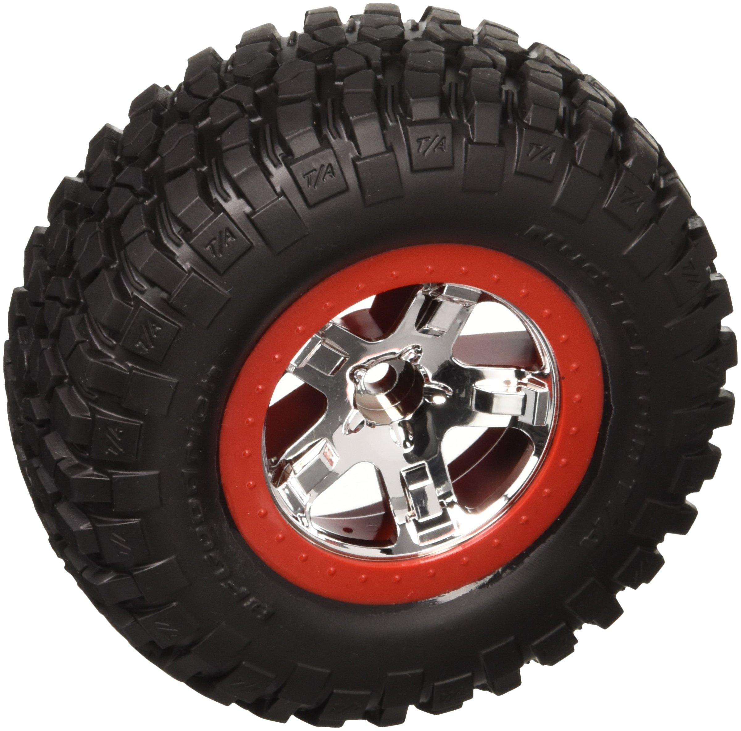 Traxxas 5869 BFGoodrich Mud-Terrain T/A KM2 Tires Pre-Glued on SCT Chrome, Red Beadlock-Style Wheels (2WD front)(pair)