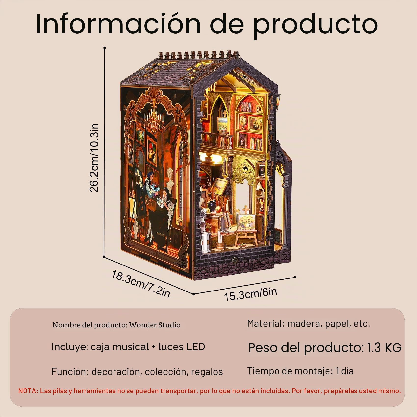 CUTEROOM Book Nook, kit de manualidades Rincón del libro, rompecabezas 3D de madera, juego de construcción de casa de muñecas en miniatura con LED y carrusel musical, regalo para amantes del arte y