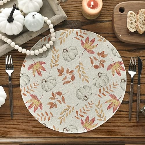 Miniatura 15 de Artoid Mode Juego de 6 manteles individuales de otoño con hojas de arce naranja y calabaza, 12 x 18 pulgadas, manteles individuales de temporada