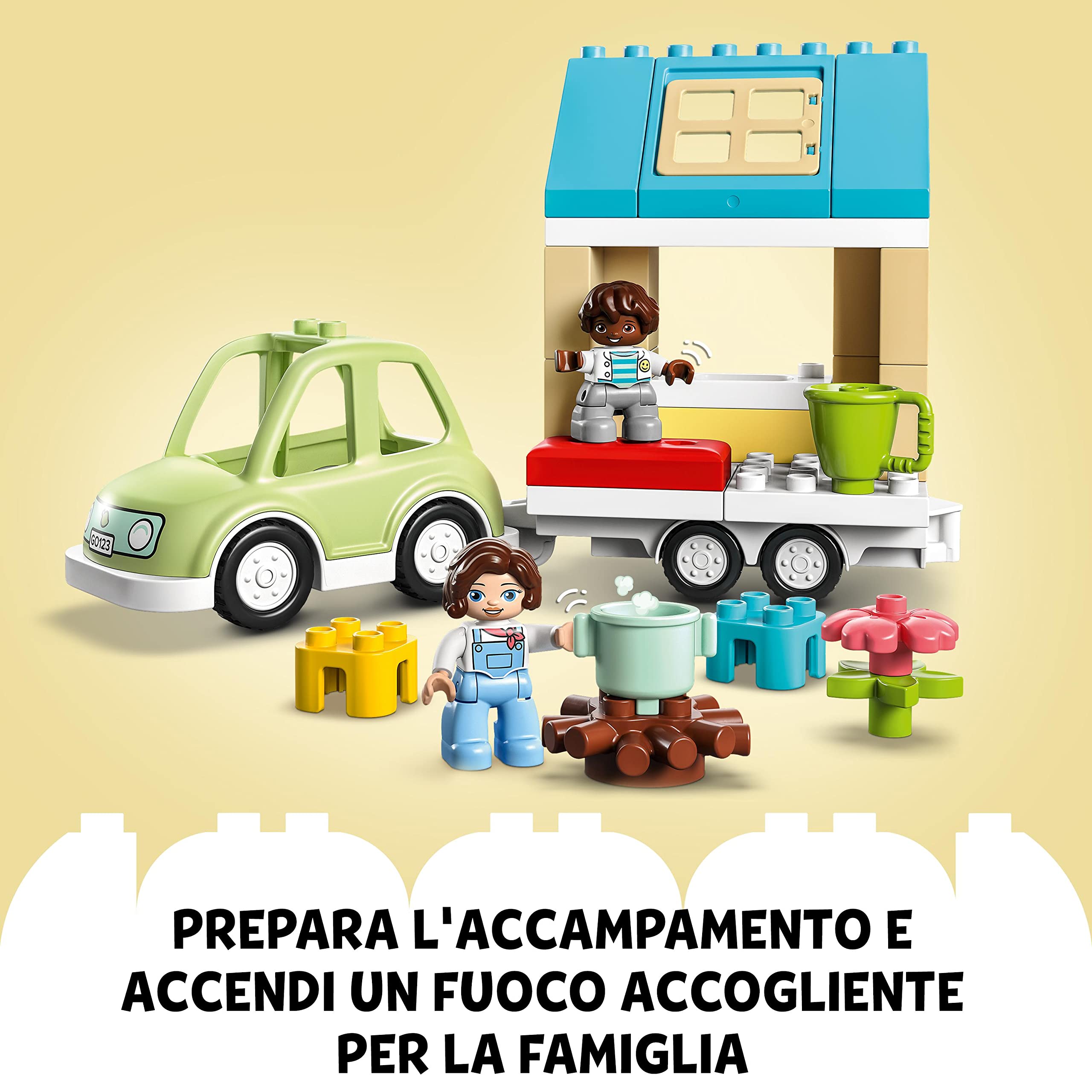 LEGO DUPLO Town Casa su Ruote, Set da Campeggio con Mattoncini Grandi e Figure, Macchina Giocattolo per Bambina e Bambino dai 2 Anni, Giochi Educativi 10986