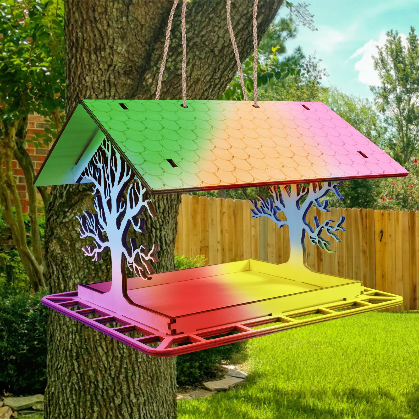Lemotoy Kit de casa de pájaros DIY para niños, pajarera de madera para pintar, casa de pájaros, juego de madera con pinceles y colores, juego de manualidades para primavera y cumpleaños