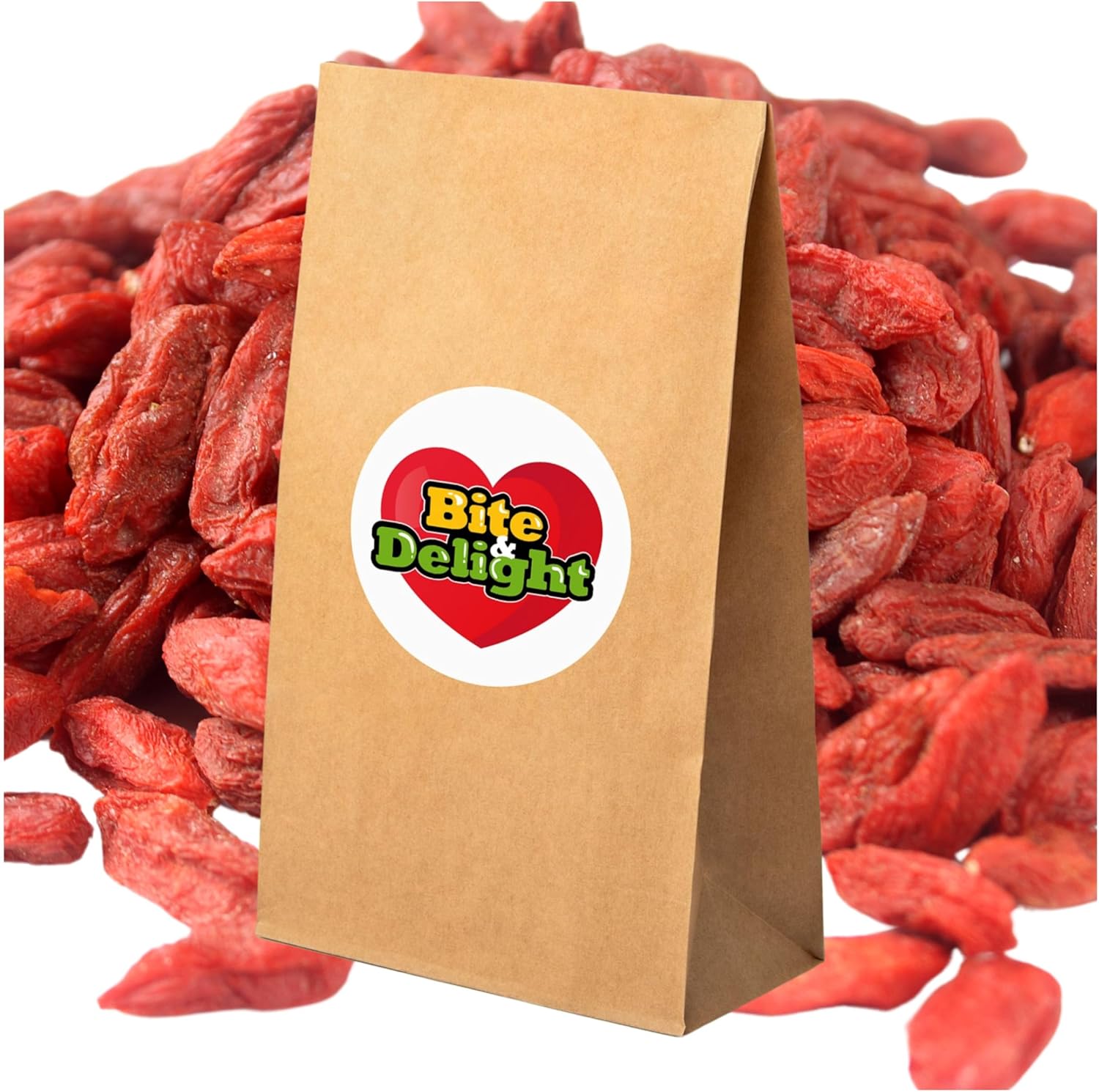 Bite & Delight 1kg Dried Goji Berries Lycium Barbarum – Natural Superfood Rich in Vitamins & Minerals – Healthy Snack Ideal for Muesli, Yogurt & Desserts
