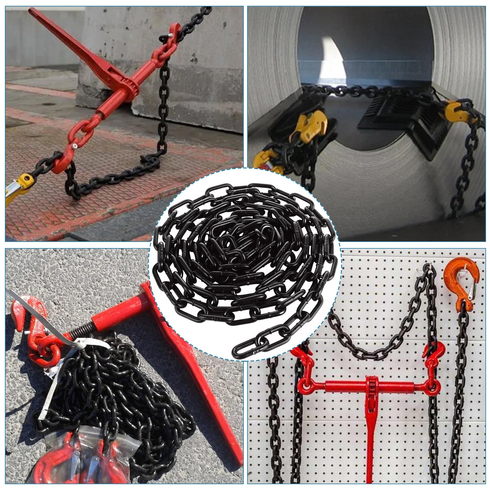 AKOLAFE 5/16 Black Chain Link 13.1ft Heavy Duty Chain Bulk Tow
