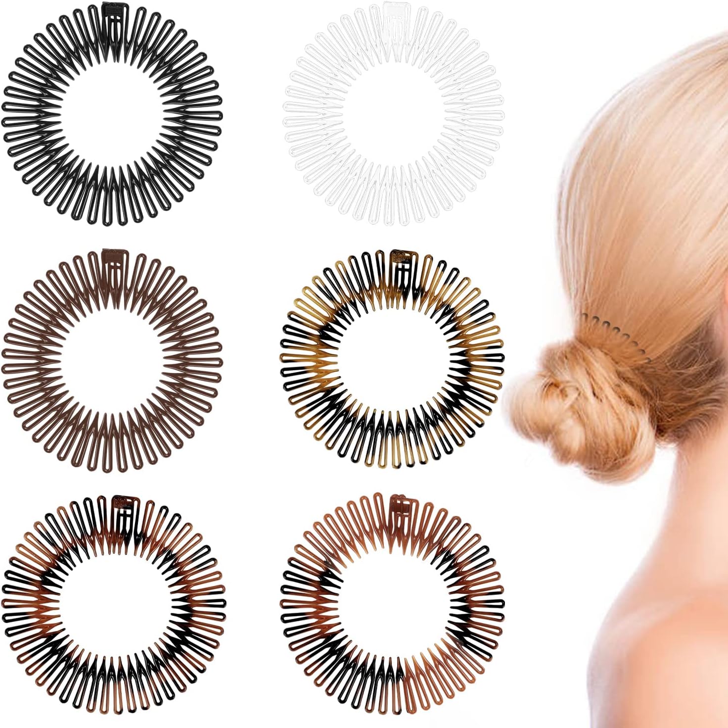 6 Pcs Flexi Comb Headband for Women Girls, Plastic Circle Zigzag