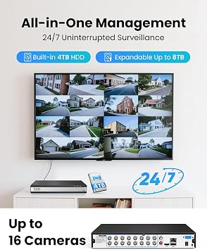 ZOSI H.265+ 16 Channel 3K Lite CCTV DVR Recorder, Hybrid 4-in-1, 4TB HDD