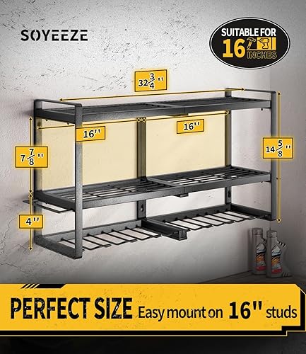 Miniatura 4 de SOYEEZE Organizador de herramientas eléctricas y soporte de pared de almacenamiento, soporte de metal resistente para 8 taladros, 3 capas de alta