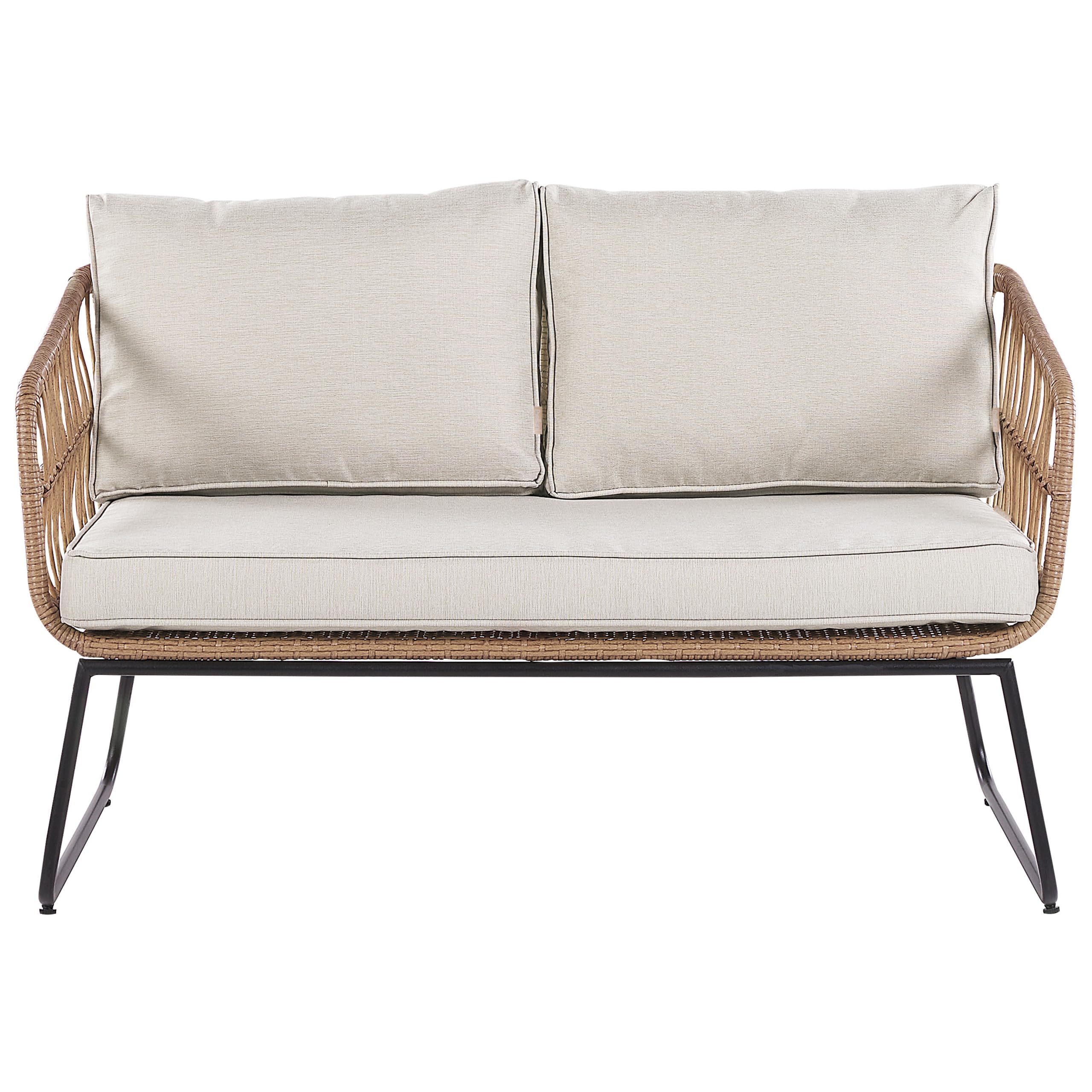 Beliani Stilvolles Gartenmöbel Set Polyrattan mit Auflagen in Beige Ravello