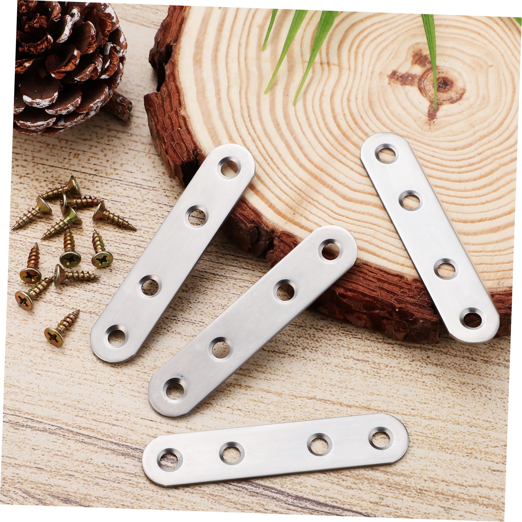 FUNOMOCYA 14 Pcs Flat Bracket Brackets for Braces Stainless Steel Straight Brace Straight Brackets for Wood