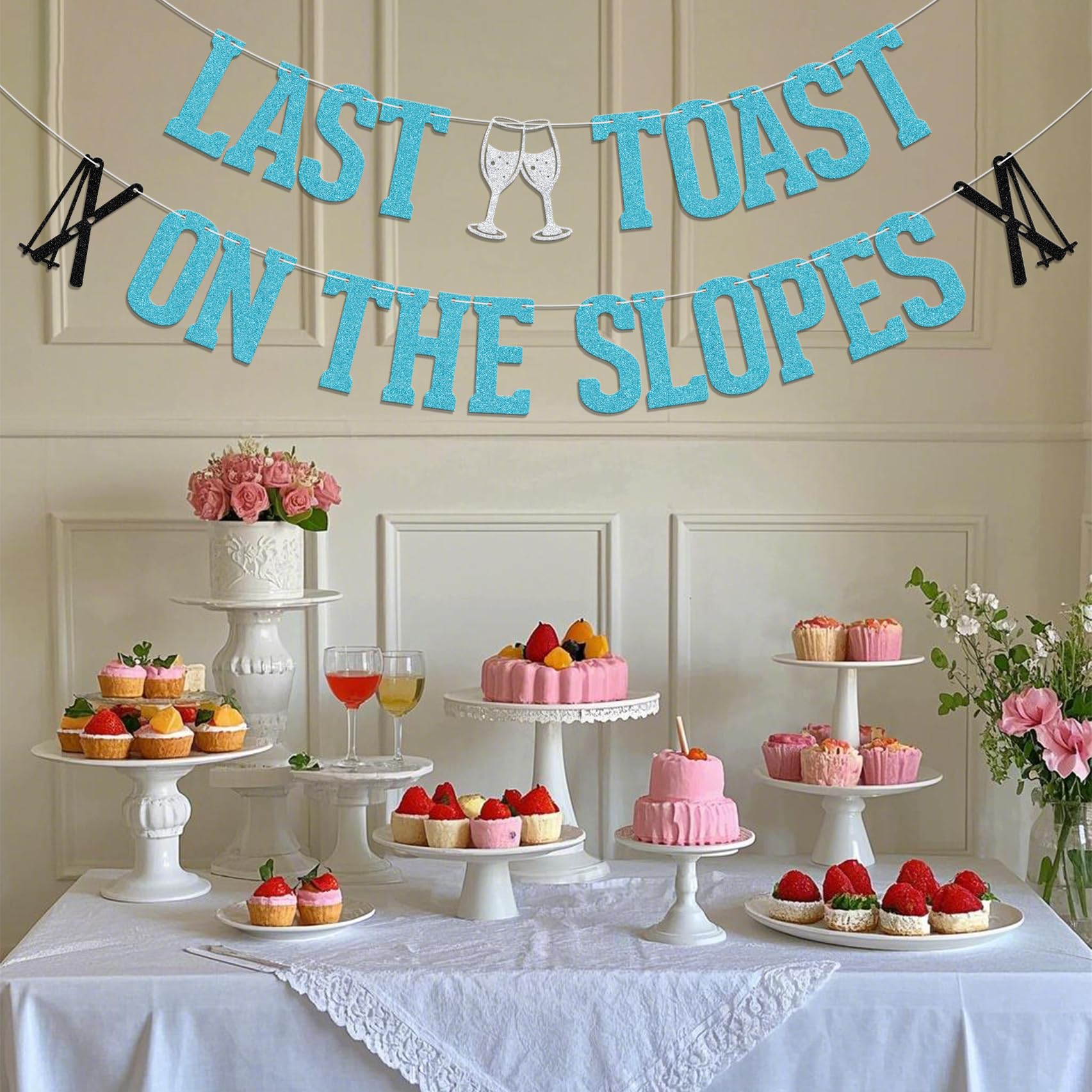 Last Toast on the Slopes Banner Winter Apres Ski Bridal Shower Decoration Winter Bachelorette Party Decoration Light Blue Glitter - Image 3