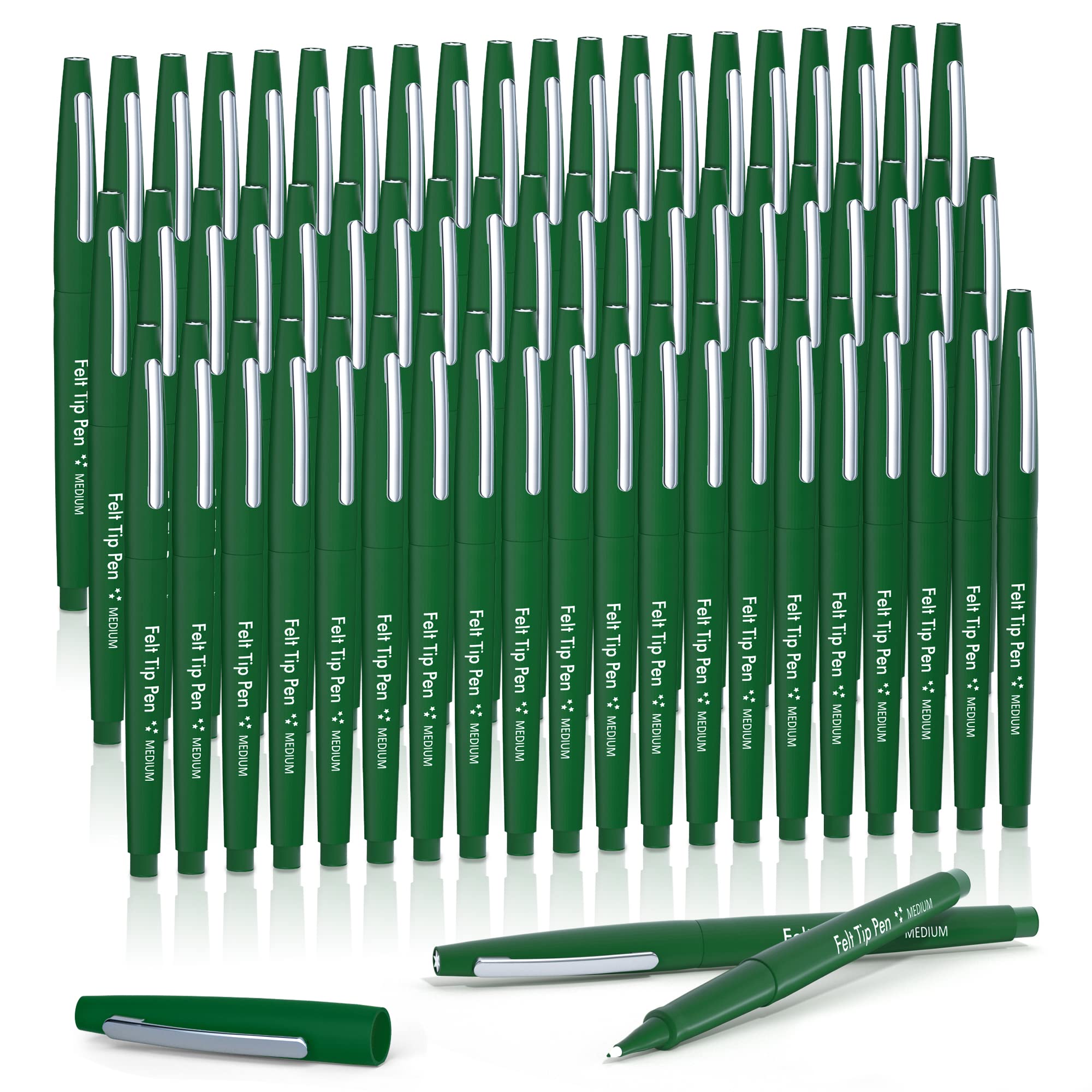 Lelix Felt Tip Pens, 60 Green Pack, 0.7mm Medium Point, Felt Tip Markers Pens for Journaling, Writing, Note Taking, Planner, Perfect for School Office