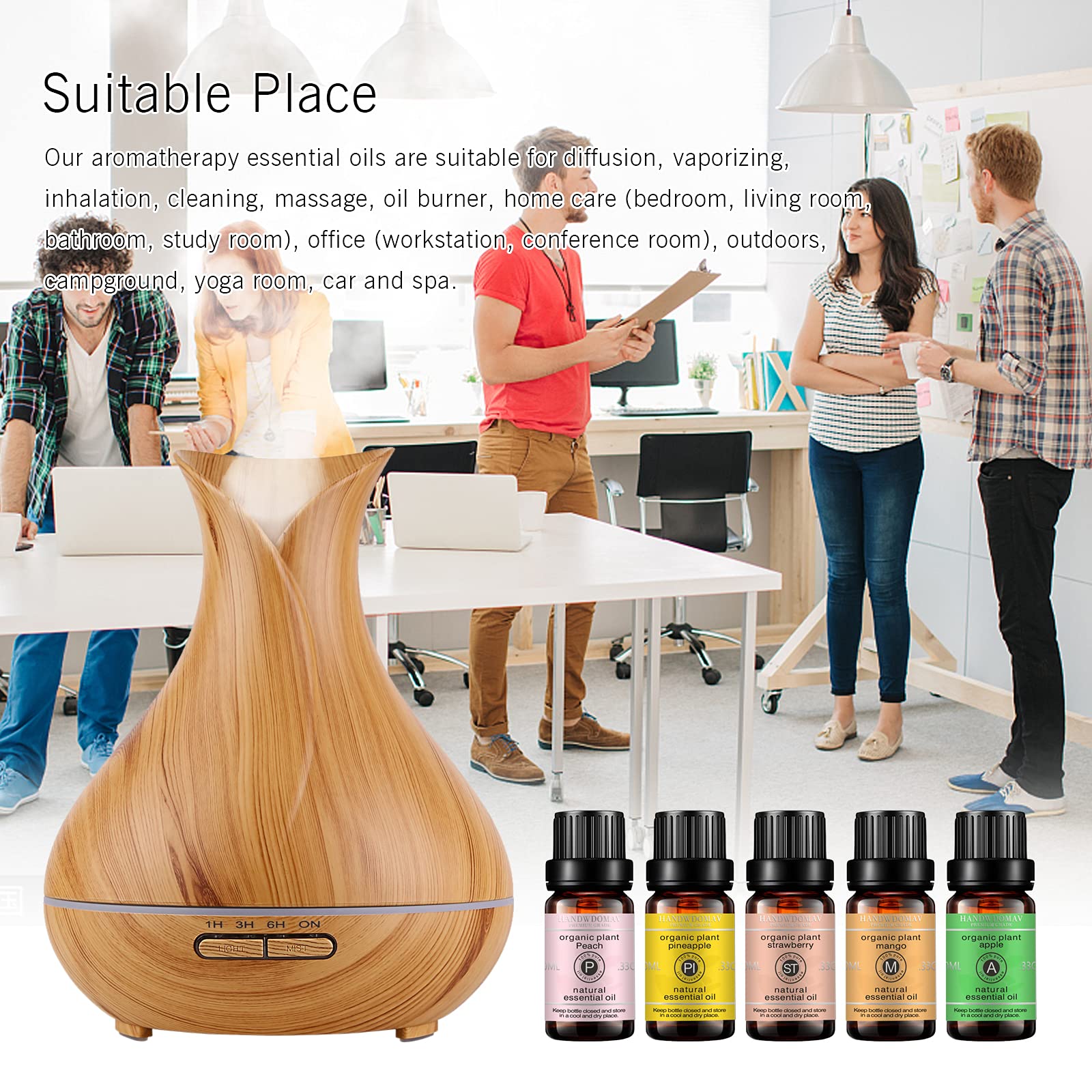 Hanswdomav 5x10ML Pure Organic Essential Oil Set - Peach, Pineapple, Strawberry, Mango, Apple for Aromatherapy, Sleep, Massage, Skin/Hair Care, DIY