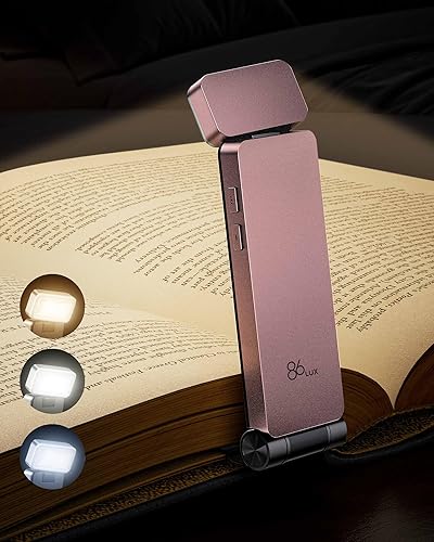 86lux Luz de lectura, luz recargable para leer en la cama, lámpara LED ultraligera con clip con 3 colores ámbar y atenuación continua para lectura