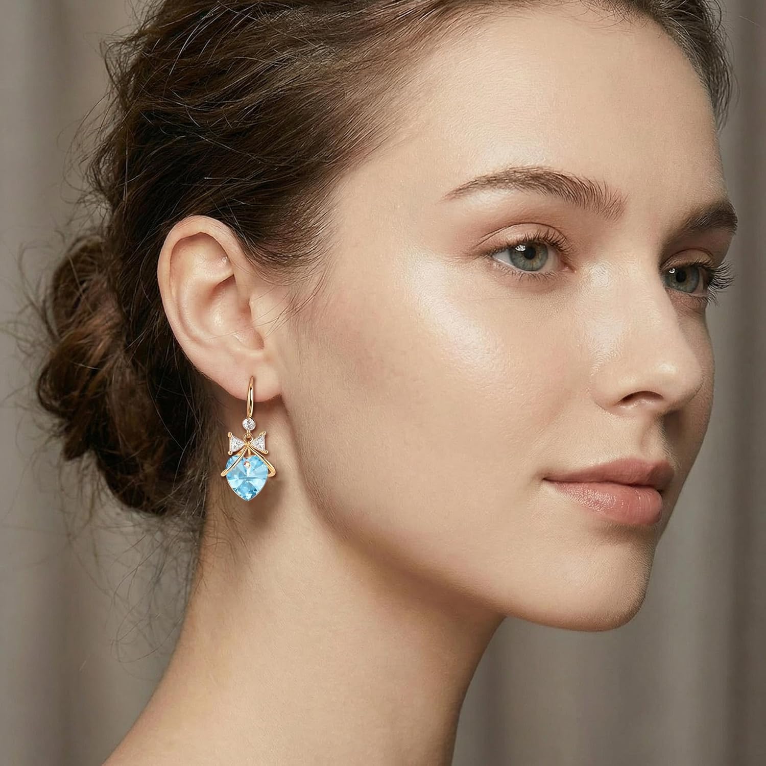 Austrian Crystal Bowknot Heart Drop Dangle Earrings for Women Fashion 14K Gold Plated Hypoallergenic Jewelry - Image 2