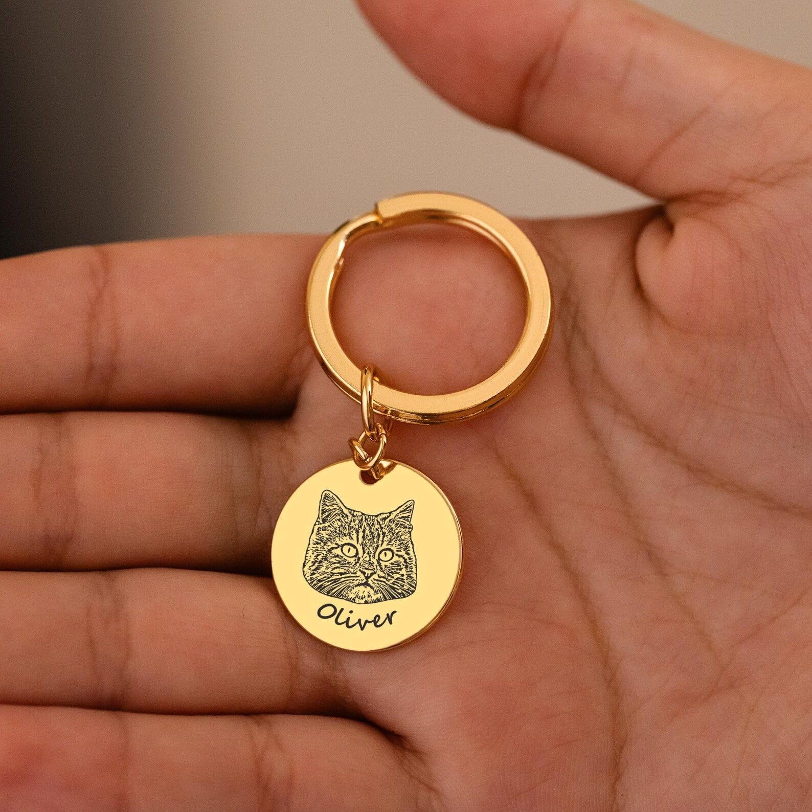 Grabado mascota foto Keyrings, personalizado mascota retrato llavero, personalizado imagen llavero, conmemorativo condolencias pérdida