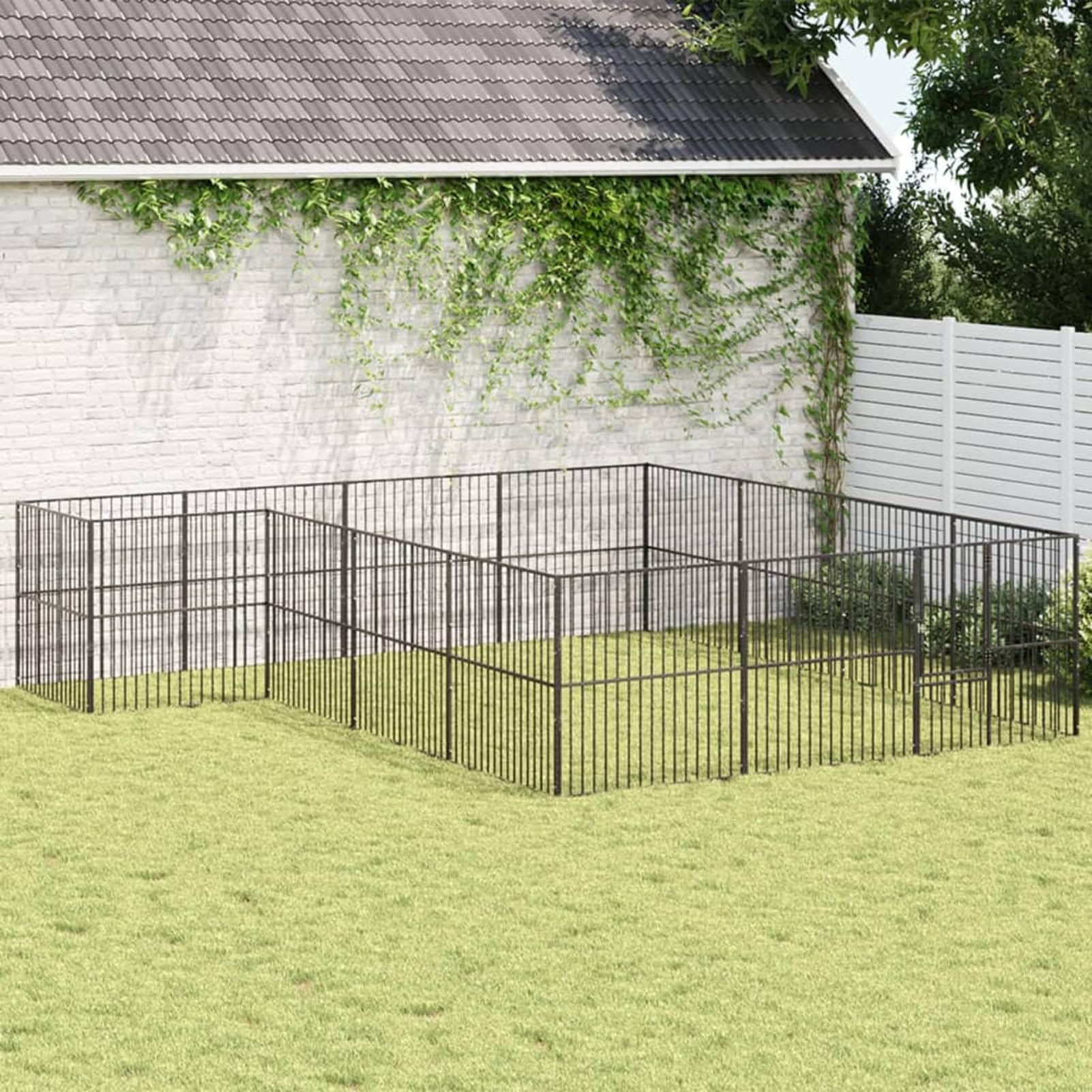 Homgoday Box per cani 16 pannelli in acciaio zincato nero, per esterni e interni, cuccia per cuccioli di animali domestici, rifugio per animali domestici e forniture per animali domestici