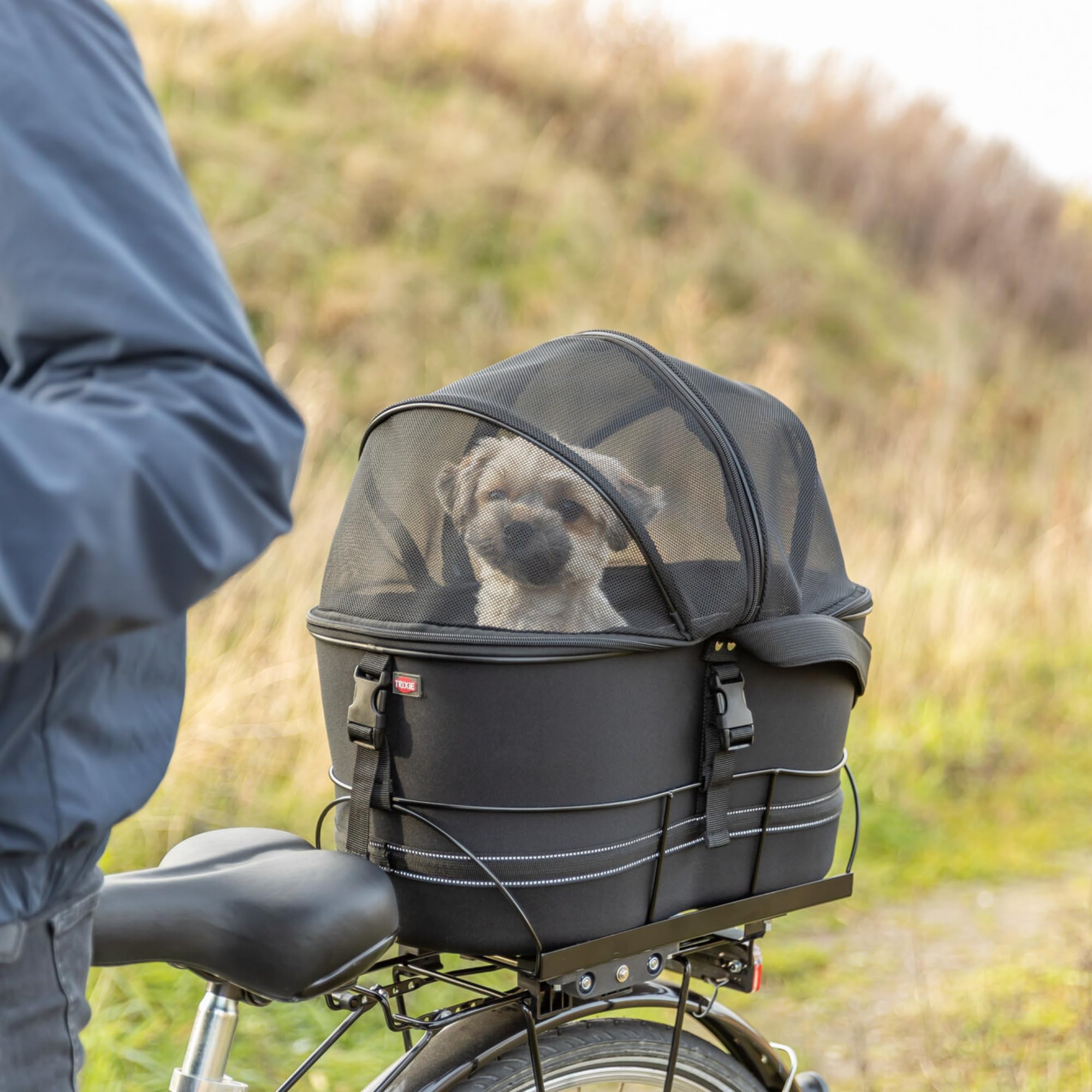 TRIXIE Hundefahrradkorb mit Netzhaube für Gepäckträger - schwarz 29 × 42 × 48 cm