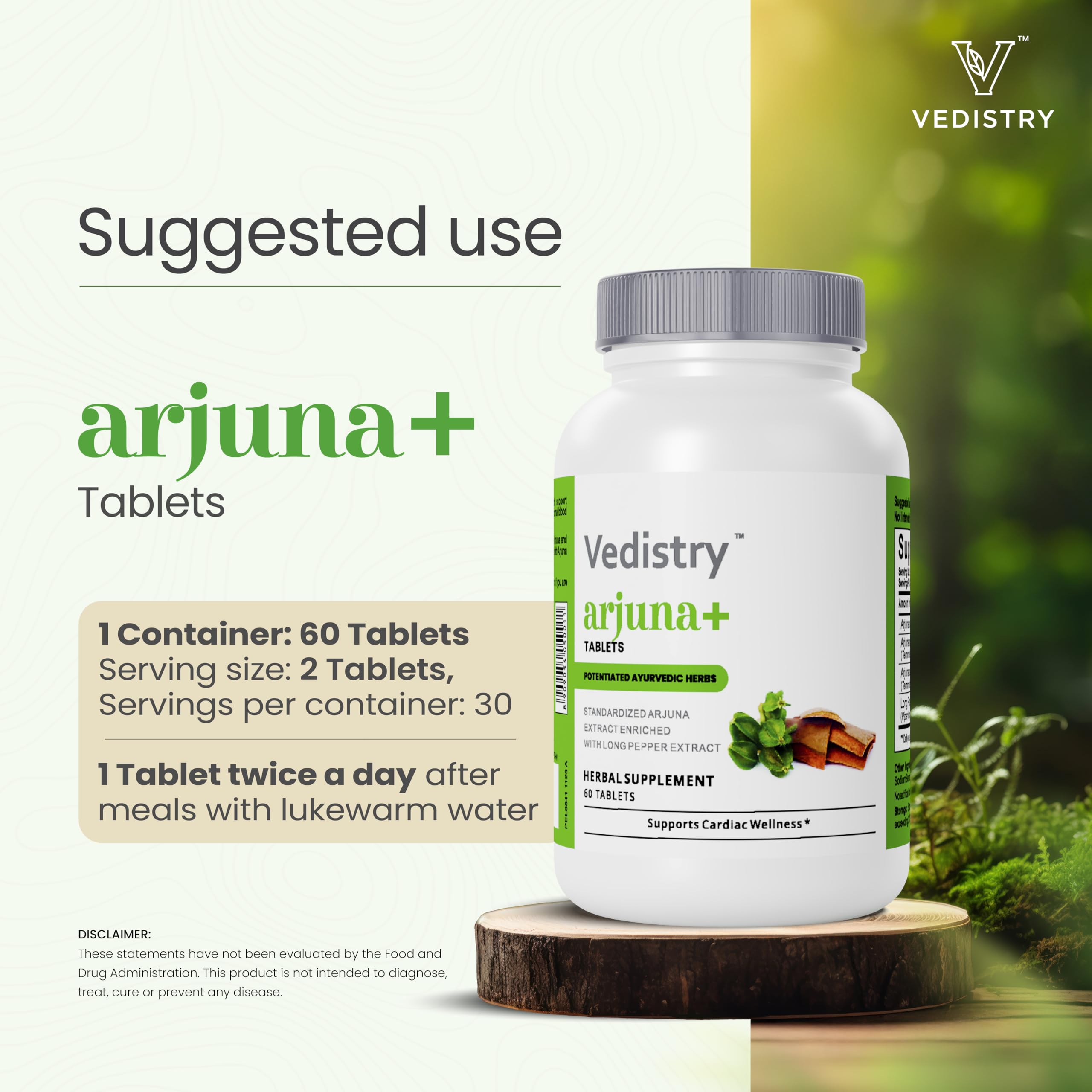 Vedistry Arjuna Bark Extract Supplement | 1100mg Arjuna Tablets with Long Pepper for Heart Health & Blood Pressure Support | Organic & Vegan Herbal Cardiovascular Supplement | 60 Arjuna Tablets — Amazon image 5