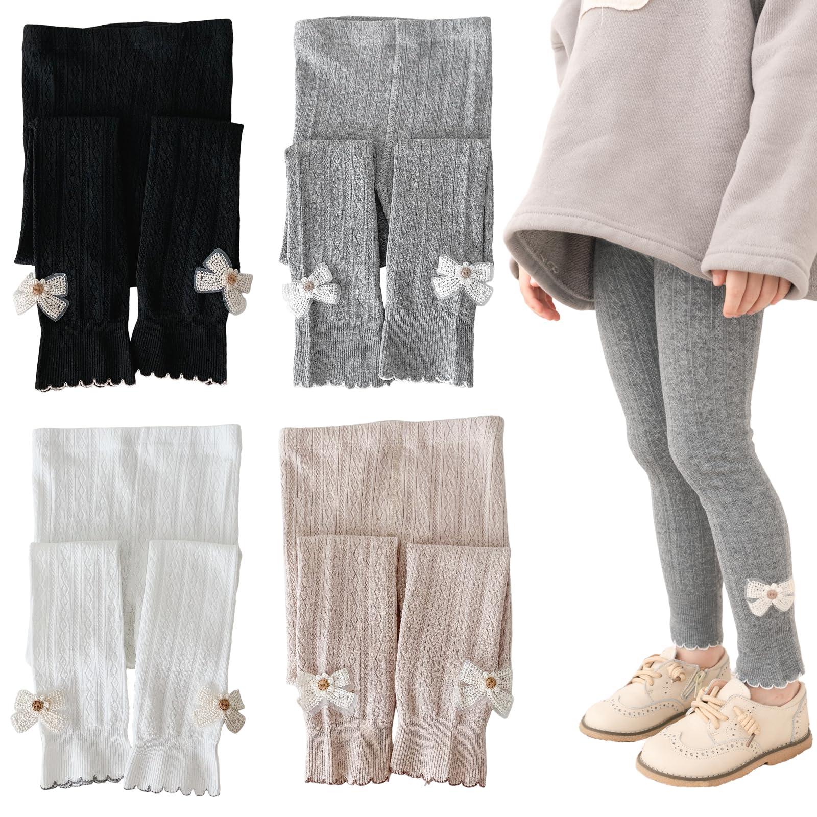 Silkglory Leggings per Ragazze 2 Pezzi, Pantaloni Sportivi Morbidi da Balletto per Interni ed Esterni, Nero/Bianco/Grigio/Albicocca, 2-9 Anni