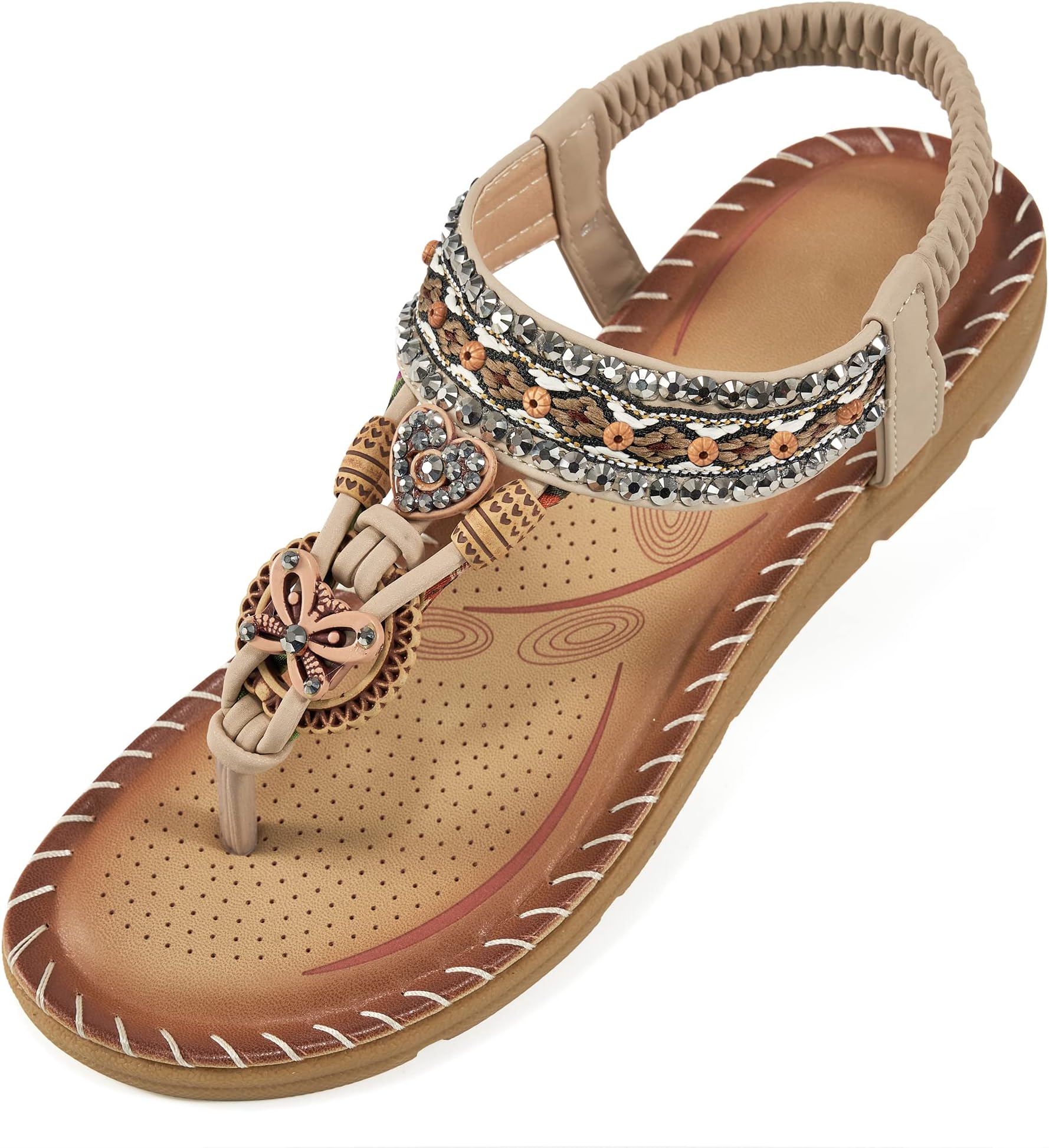 Aomigoct Sandals Women Flat Shoes: Dressy Summer Bohemian Flats Shoes for Women Sandals Comfortable Ankle Strap Outdoor Walking