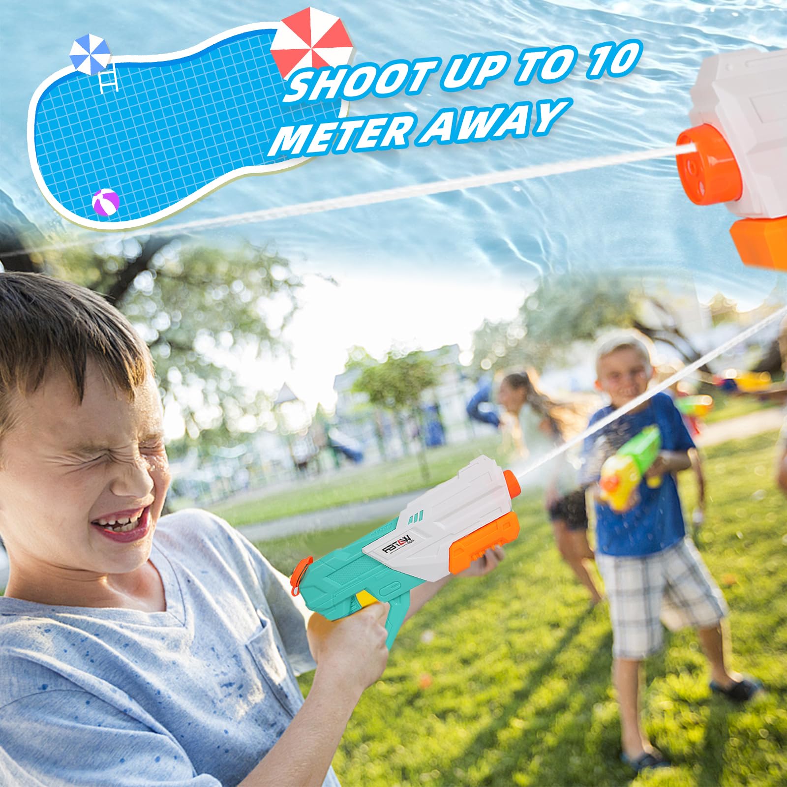2 pistole ad acqua da 650 ml per bambini e adulti,4 modalità di spruzzo,raggio 8-11 metri,design accattivante.per battaglie d'acqua in piscina,spiaggia e giardino.Regalo per ragazzi e ragazze dai 3+