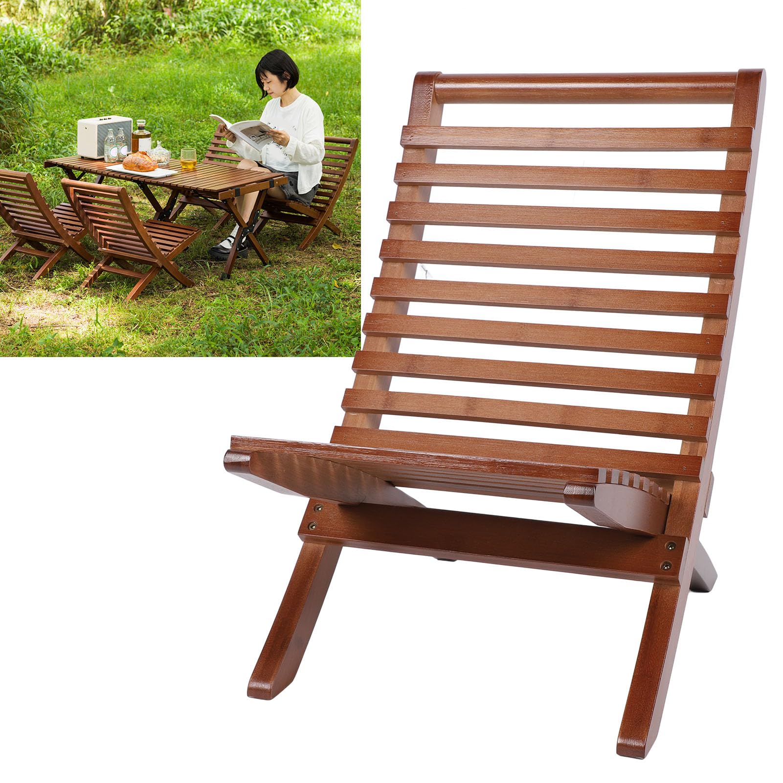 Bnineteenteam Sedia da Patio in Legno, Sedia Pieghevole in Legno con Costruzione Durevole Premium, Sedie a Sdraio in Marrone Scuro, Ideali per Patio da Giardino da Campeggio all'aperto,