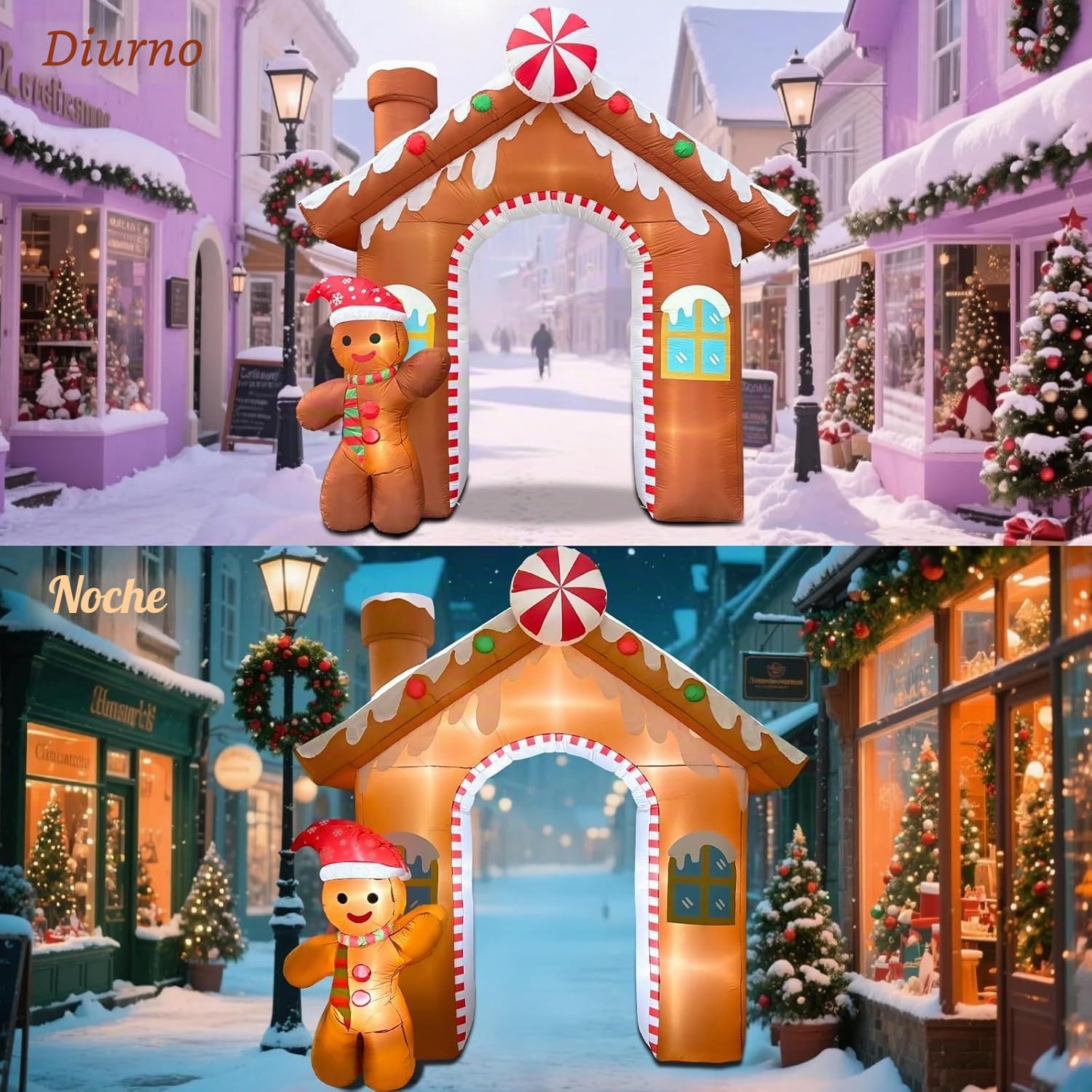 Arco de Navidad inflable para casa de jengibre de 3 m, con hombre de jengibre, decoración exterior con luces LED integradas para jardín, césped, fiestas de Navidad y otras ocasiones festivas