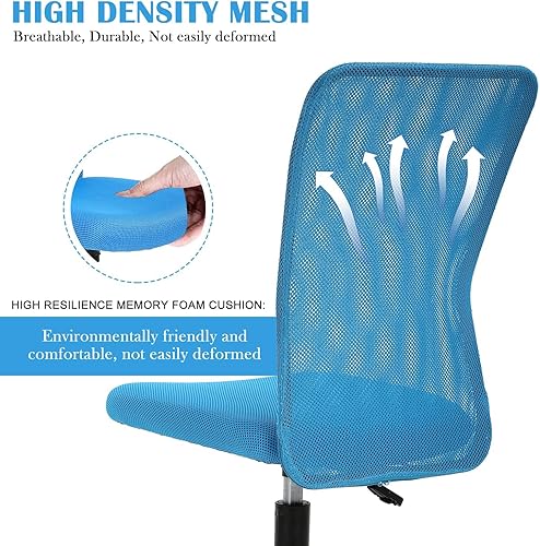 Miniatura 3 de Juego de 2 sillas ergonómicas, bonitas sillas de escritorio de oficina ajustables sin brazos con respaldo de malla y asiento grueso suave, cómoda