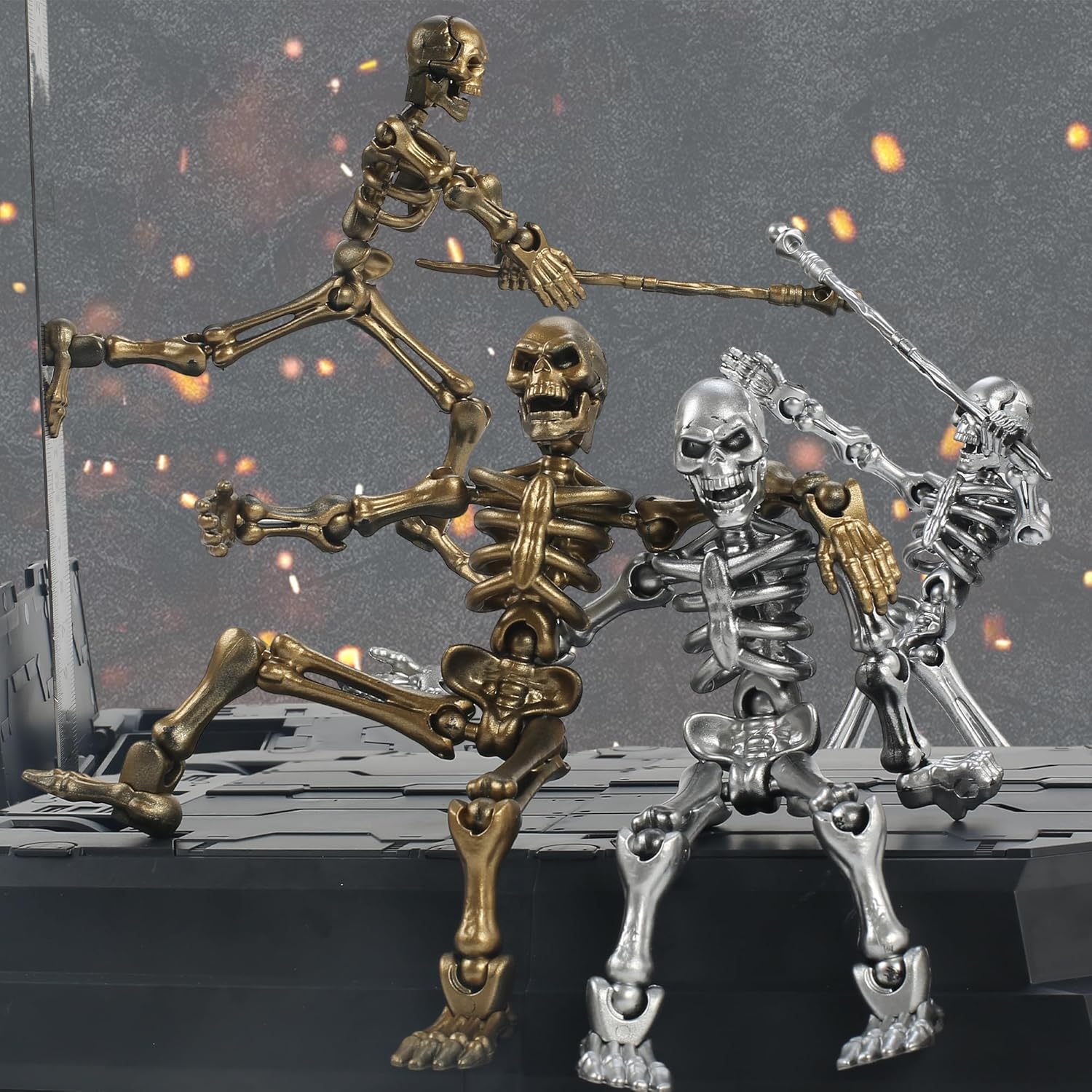 7 Set Skeleton Action Figure Toy, Multi-Jointed Movable Dummy T13 Articulated Robot Figure, Fantasy Warrior Undead Skeleton Death Magician Warlock Display Model (Assembly Required)