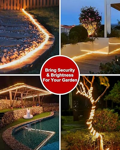Miniatura 5 de LUHLEE Tira de luces LED solares para exteriores, 600 luces LED más brillantes de 32.8 pies para exteriores con control remoto, 8 modos de
