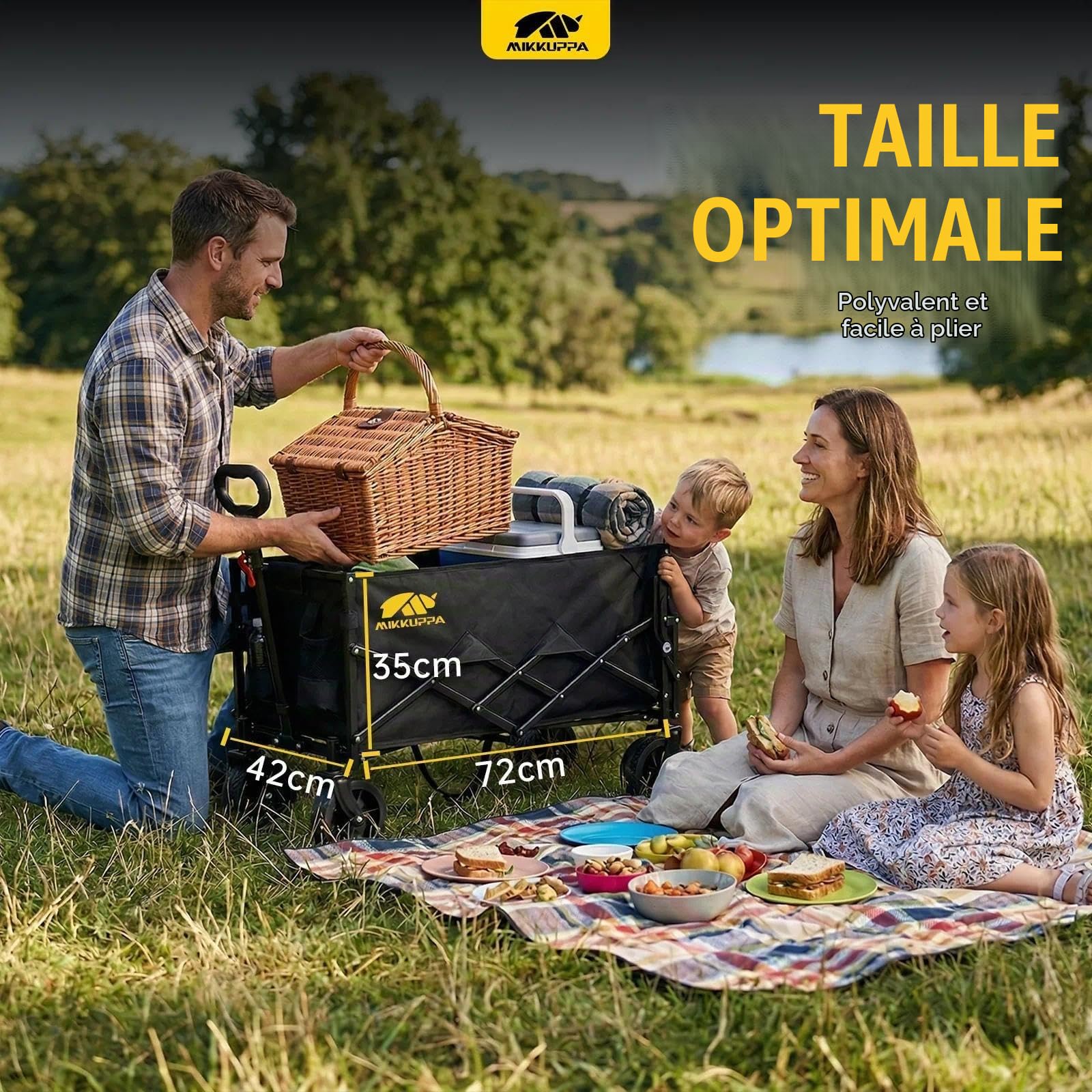 MIKKUPPA Chariot pliable - 150 l - Charge maximale : 170 kg - Anthracite | Chariot à main tout-terrain pour animaux de compagnie, extérieur, plage, parc, hauteur réglable sur 3 positions