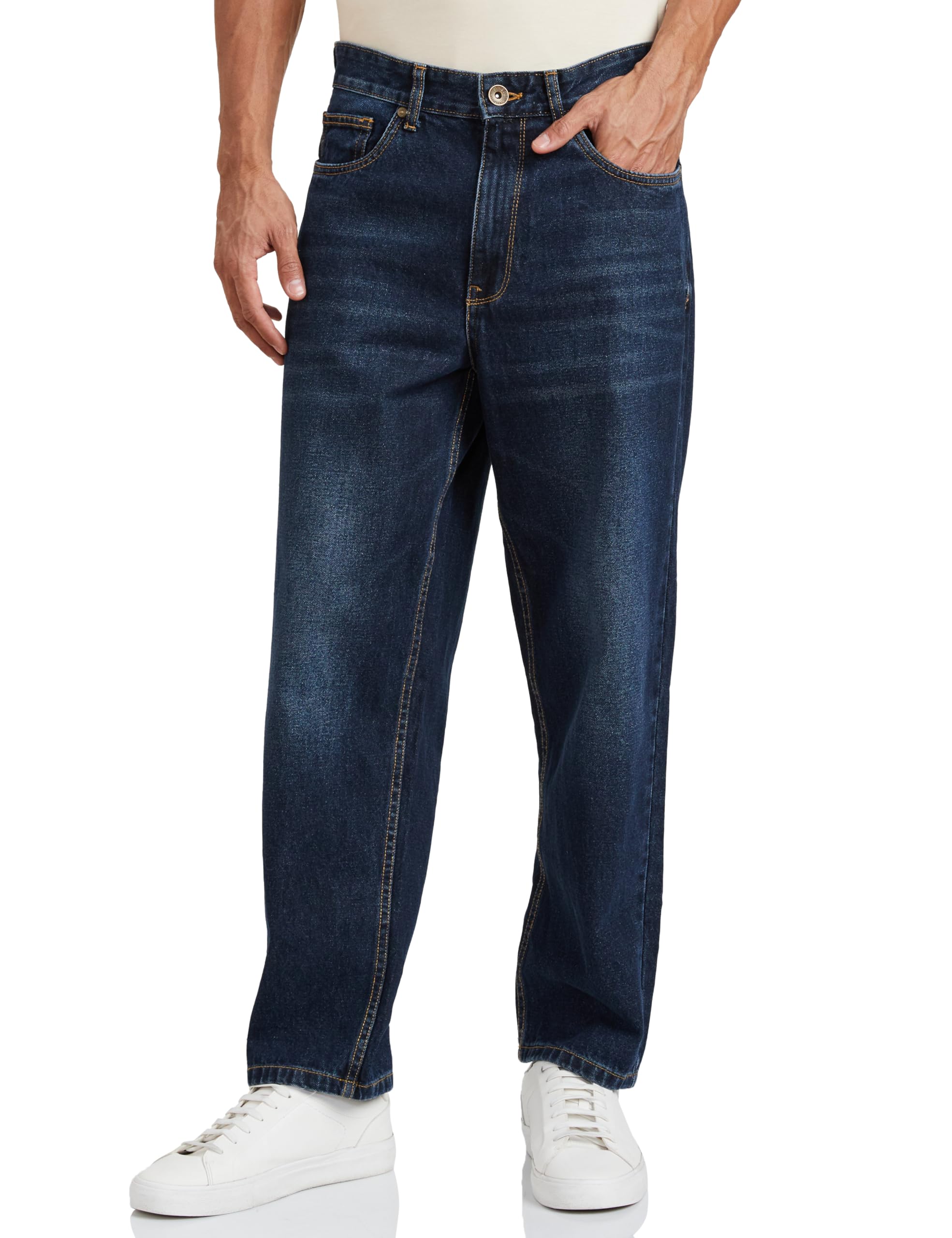 Amazon Symbol Men's Baggy Fit Cotton Jeans Vintage Wash - Image 1