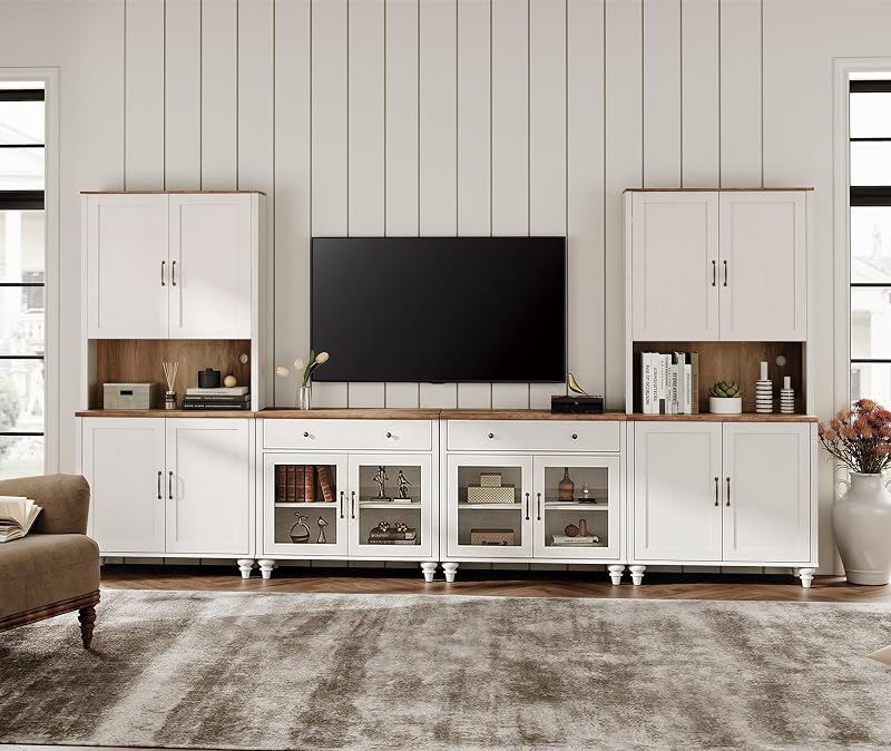 WAMPAT Large TV Stand with Bookshelves for TVs up to 75", White image 2