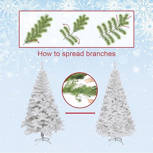 Miniatura 5 de Árbol de Navidad artificial blanco de 8 pies árbol de Navidad con bisagras de primera calidad decoración navideña para interiores y exteriores