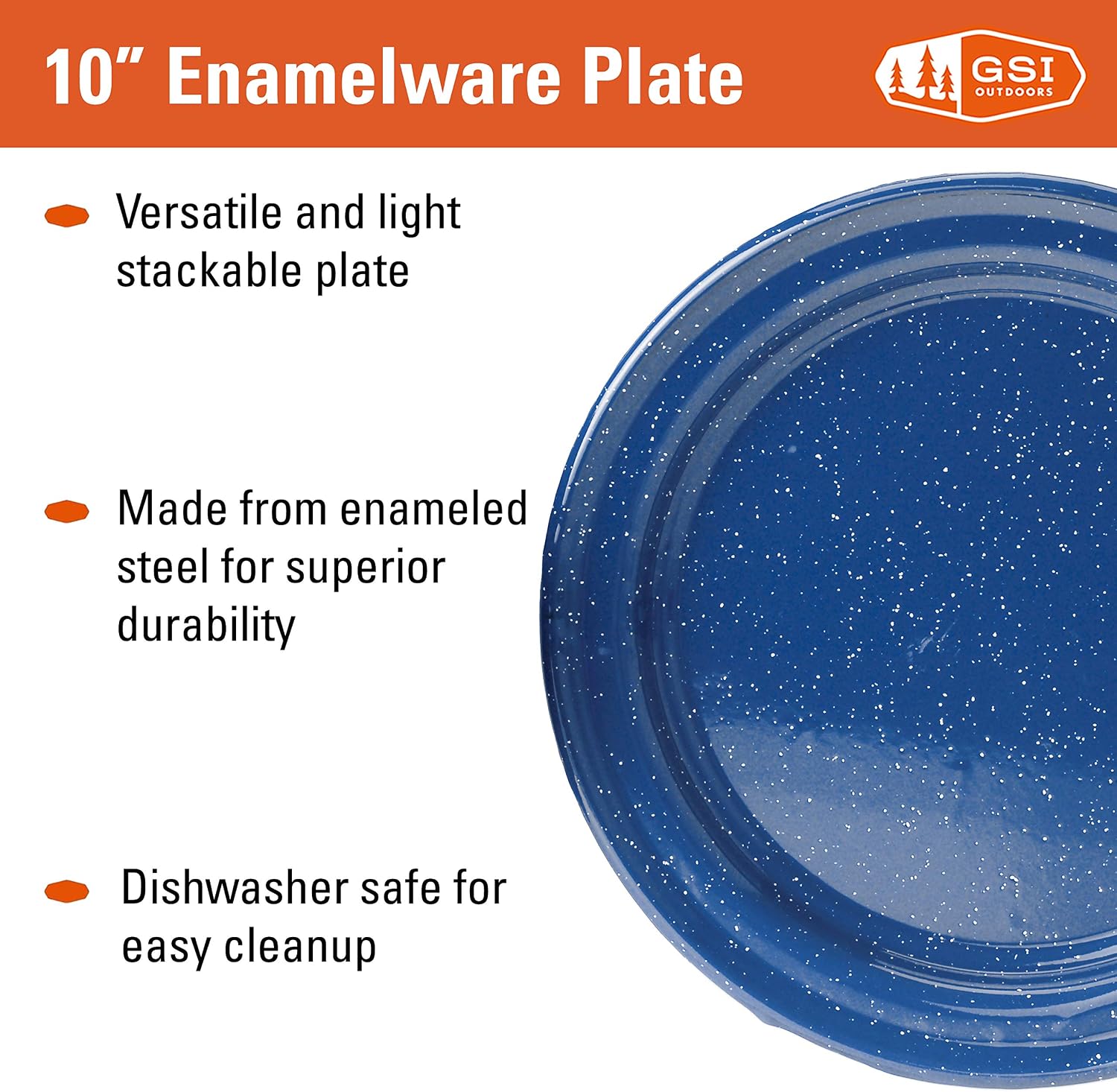 GSI Outdoors 10 Inch Enamelware Plate for Camp, Cabin and Farmhouse Kitchen - Blue