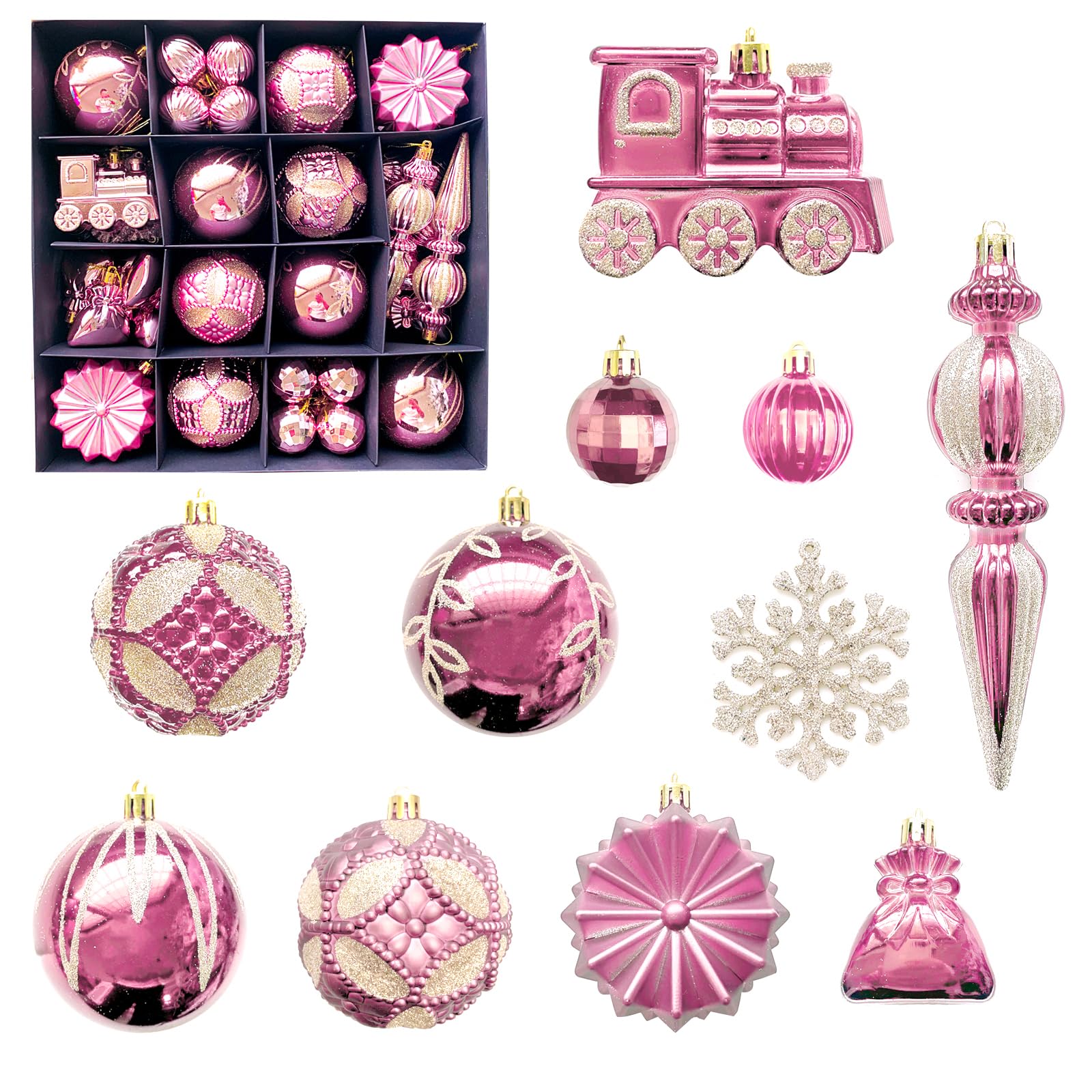 MORAINJAY 60 Pcs Pink Christmas Baubles, Christmas Tree Decorations