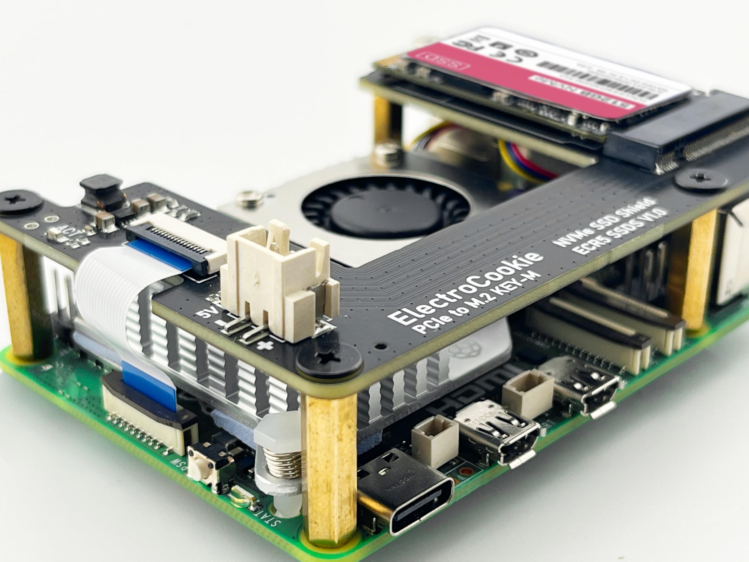 ElectroCookie Kit SSD M.2 NVMe Per Raspberry Pi 5 – HAT PCIe E SSD 256GB Per Storage Ad Alta Velocità Kit SSD M.2 Per Raspberry Pi 5