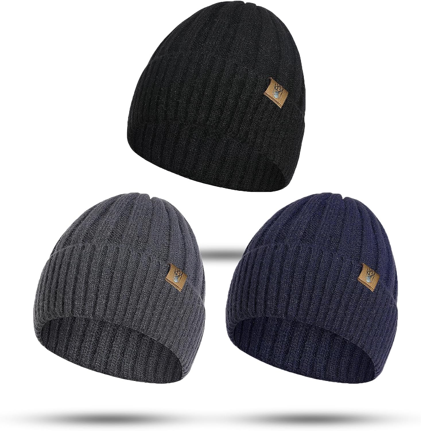 Honnesserry Beanie Hat for Men Women Warm Men's Knit Beanie Hat Winter Hats with Fleece Lined Soft Snow Caps 3PCS