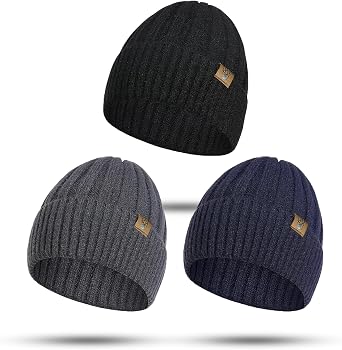 Honnesserry Beanie Hat for Men Women Warm Mens Knit Beanie Hat Winter Hats with Fleece Lined Soft Snow Caps 3PCS