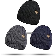 Beanie Hat for Men Women Warm Men's Knit Beanie Hat Winter Hats with Fleece Lined Soft Snow Caps 3PCS