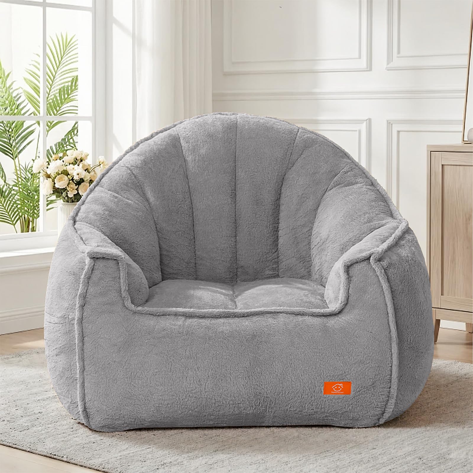 MeMoreCool XXL Sitzsack für Erwachsene, Muschelform Bean Bag Chair Grau