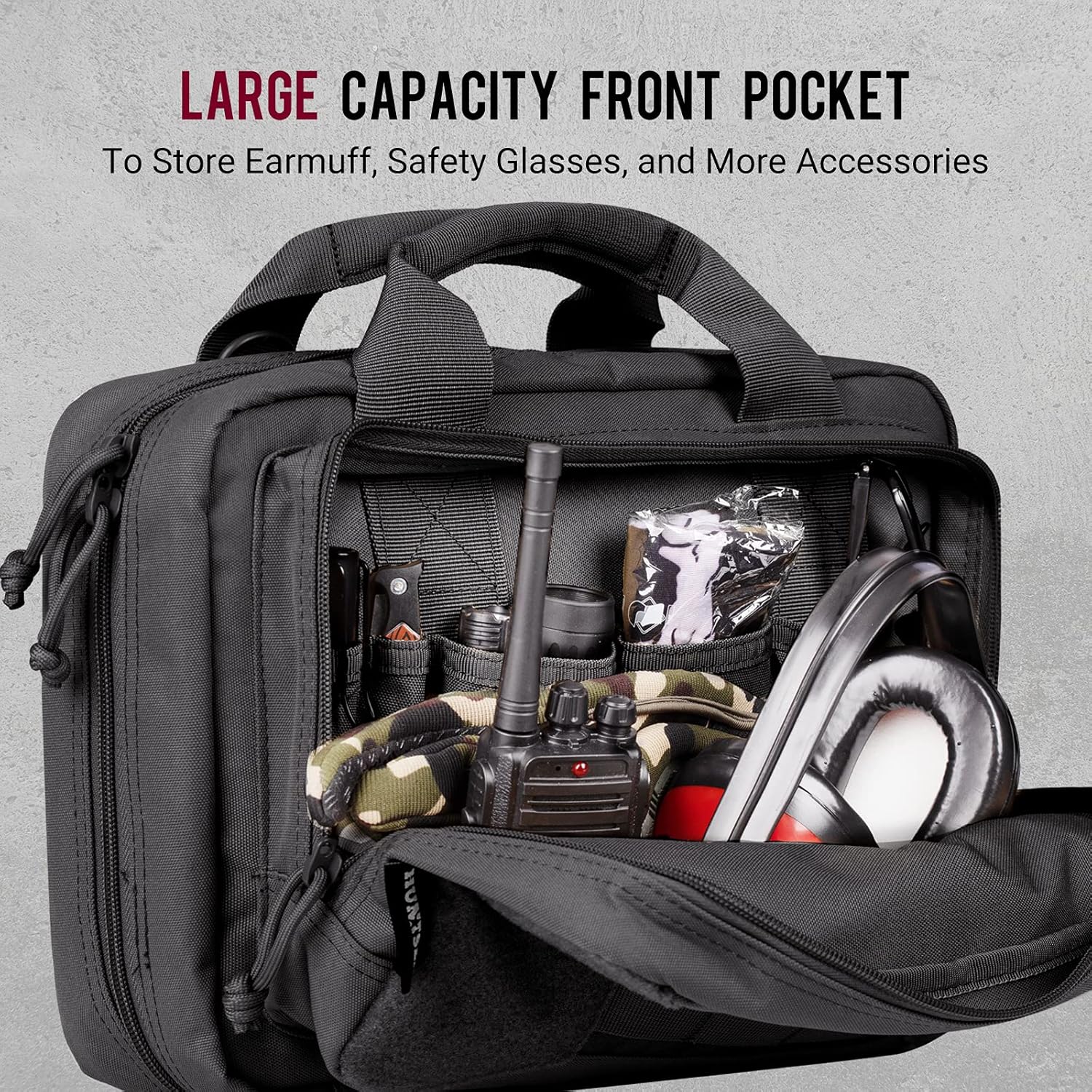 HUNTSEN Tactical Gun Range Bag Double Scoped Handgun Firearm Case Pistol Bag for Outdoor Hunting Shooting Lockable Compartment Additional Magazine Storage Slots with Adjustable Shoulder Strap : Sports & Outdoors