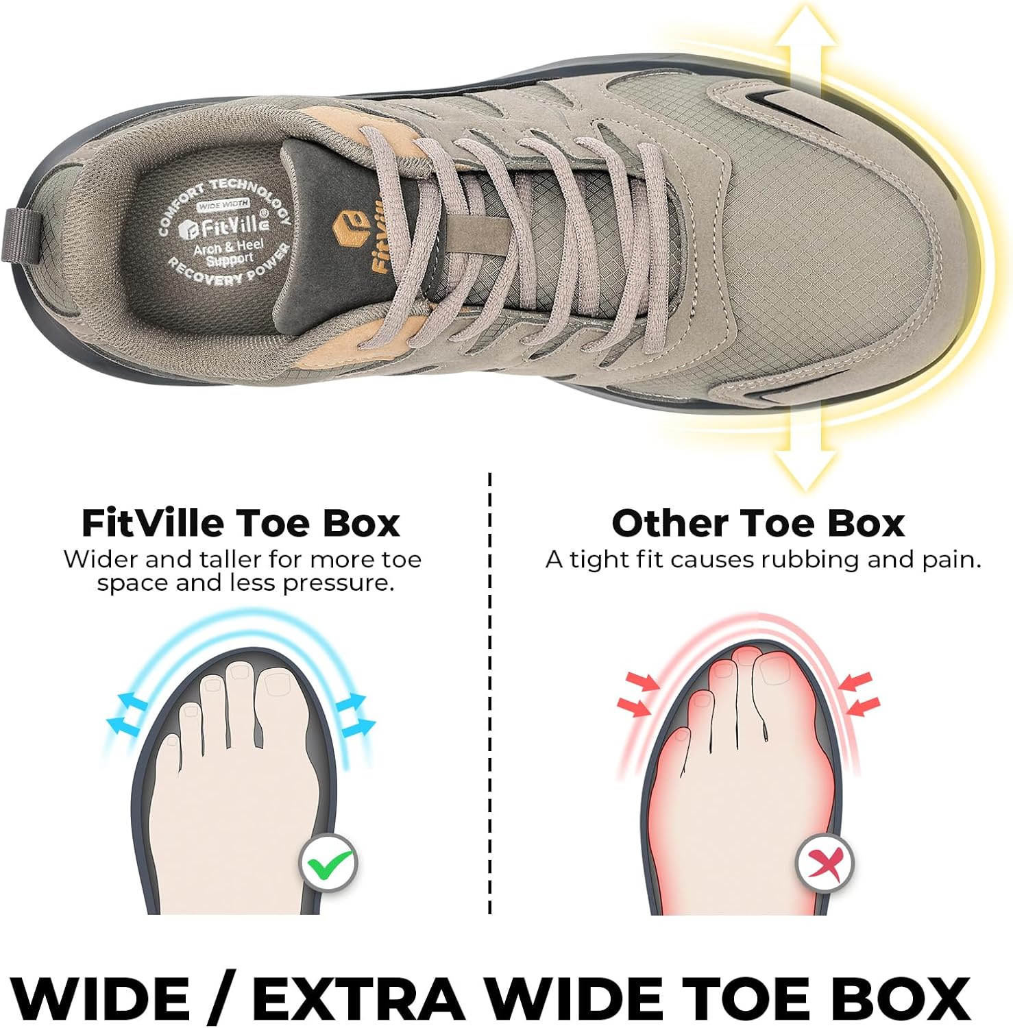 FitVille Men's Outdoor Hiking Shoes with High Traction Outsole, Water-Resistant & High Rebound Cushioning, Low-Top Trailing Shoes for Walking Trekking Camping Grey - Image 2