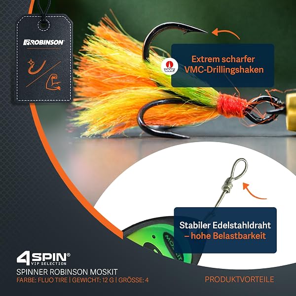 ROBINSON Spinner Angelköder 5er Set mit intensiven Vibrationen & breitem Spinnerblatt - VMC-Drillingshaken & Reizfaden – Kunstköder für Hecht, Barsch & Forelle - 3